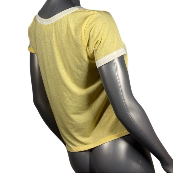 The Blind Medium | Yellow Ringer Crop Top ‘I Buy My Own Flowes’ Purple Graphic - Picture 4 of 12